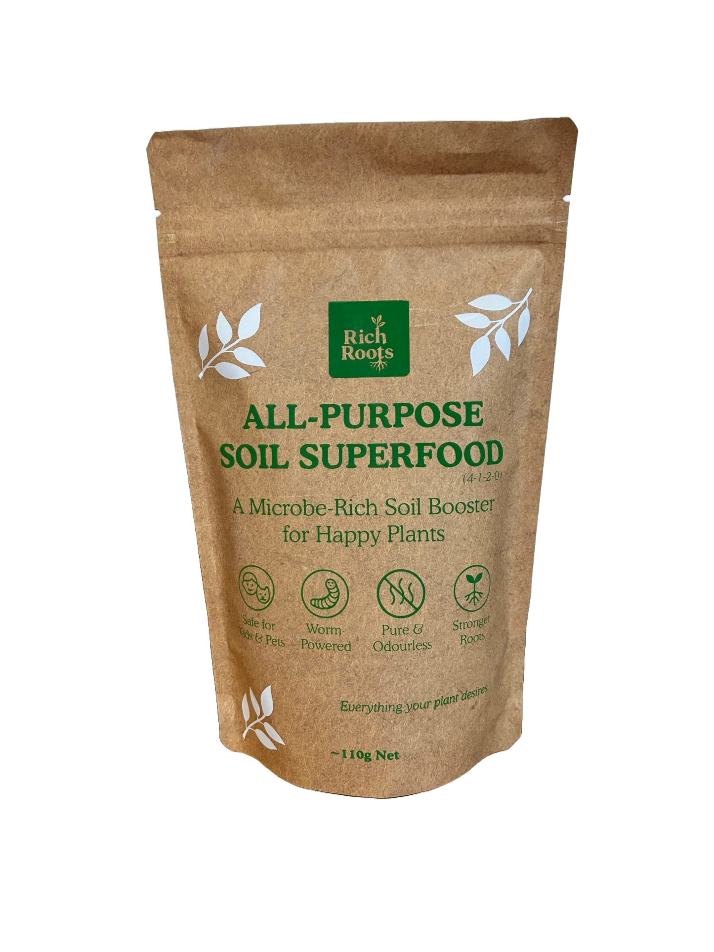 RichRoots 110g mealworm frass fertiliser pouch
