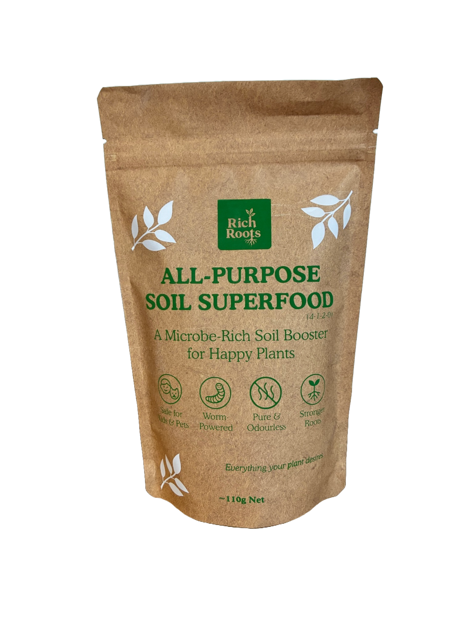 RichRoots 110g mealworm frass fertiliser pouch